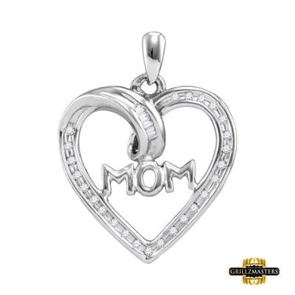 Sterling Silver Diamond Mom Heart Pendant 1/10 Cttw