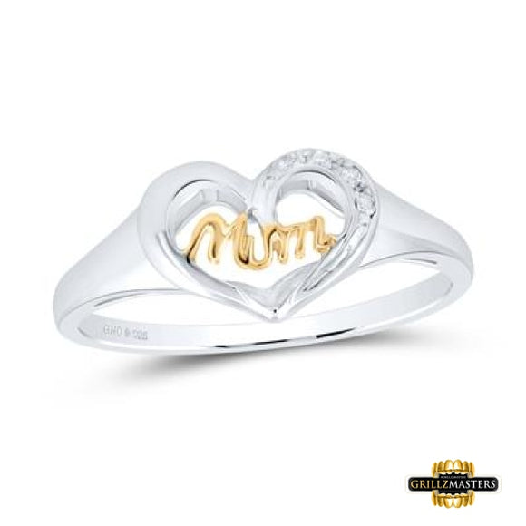 Sterling Silver Diamond Mom Heart Ring .02 Cttw