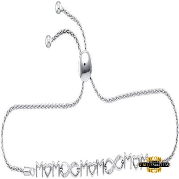 Sterling Silver Diamond Mom Infinity Bolo Bracelet 1/10 Cttw