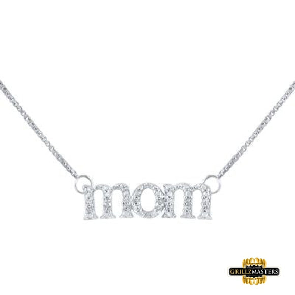 Sterling Silver Diamond Mom Necklace 1/20 Cttw- 18
