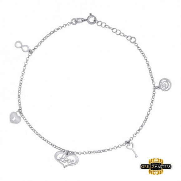 Sterling Silver Love/Heart Charm Anklet