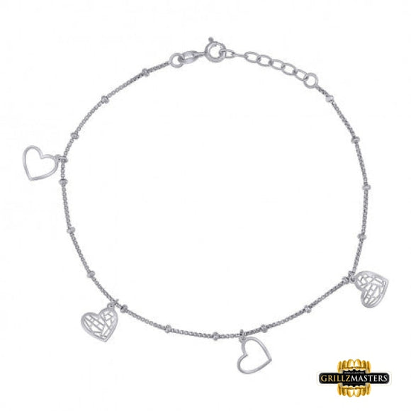 Sterling Silver Multi-Heart Charm Anklet