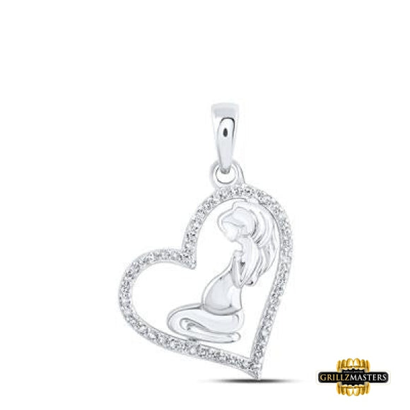 10K White Gold Pregnancy Mom Diamond Heart 1/10 Ctw-Dia
