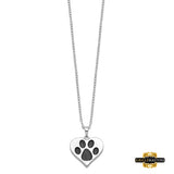 Sterling Silver Rhodium-Plated Antiqued Black Paw In Heart Ash Holder 18In. Necklace