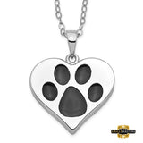 Sterling Silver Rhodium-Plated Antiqued Black Paw In Heart Ash Holder 18In. Necklace