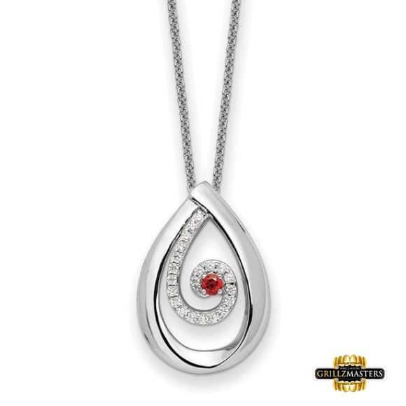Sterling Silver Rhodium-Plated Red And Clear Cz In Memory Of My Mother 18In Necklac