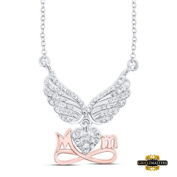 Sterling Silver Round Diamond 18-Inch Heart Wing Mom Nicoles Dream Collection Necklace 1/4 Cttw