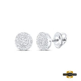 Sterling Silver Round Diamond Cluster Earrings 1/10Cttw