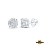Sterling Silver Round Diamond Cluster Earrings 1/5Cttw White