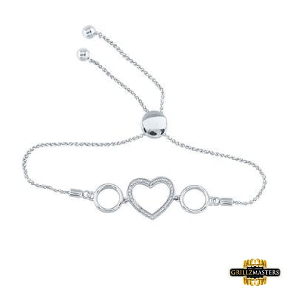 Sterling Silver Round Diamond Heart Bolo Bracelet 1/20 Cttw Style Code Sbr00097/w