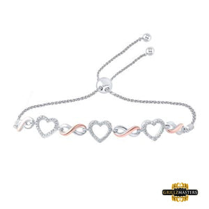 Sterling Silver Round Diamond Heart Bolo Bracelet 1/6 Cttw