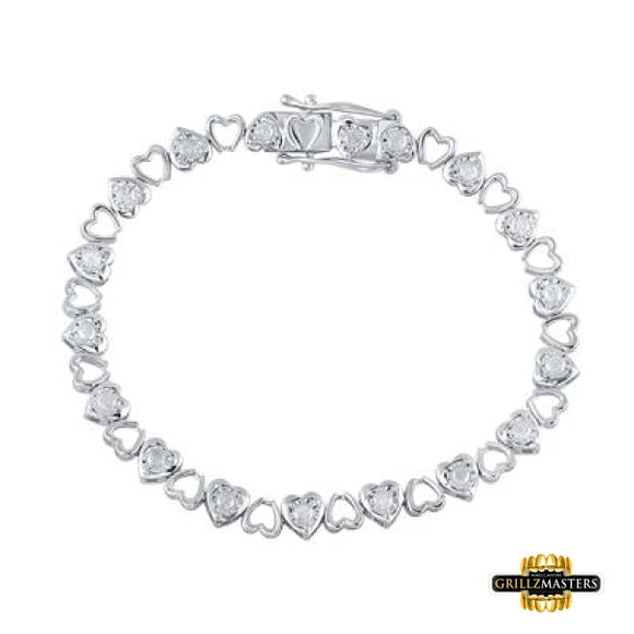 Sterling Silver Round Diamond Heart Bracelet 1 Cttw