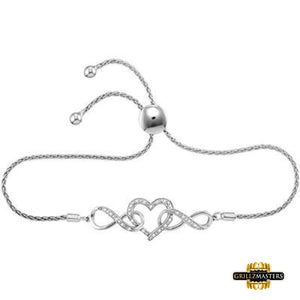 Sterling Silver Round Diamond Infinity Heart Bolo Bracelet 1/6 Cttw Style Code Sbr00160/w