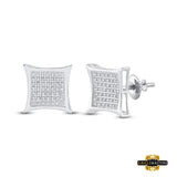 Sterling Silver Round Diamond Kite Square Earrings 1/5 Cttw