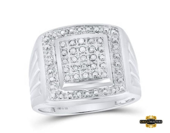 Sterling Silver Round Diamond Square Frame Cluster Ring 1/10 Cttw Style Code Geox2969/w White