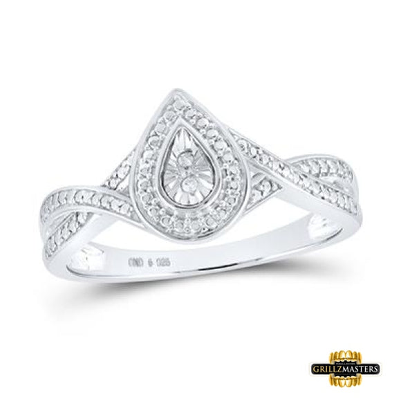 Sterling Silver Round Diamond Teardrop Ring .01 Cttw