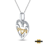 Sterling Silver Two-Tone Diamond Mom Heart Pendant .03 Cttw