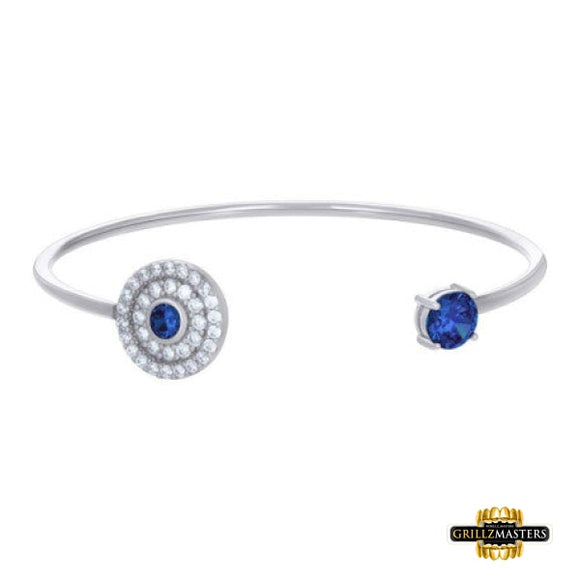 Sterling Silver Womens Blue And White Cz Cuff Bangle