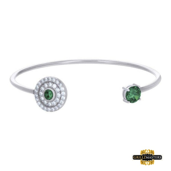 Sterling Silver Womens Green And White Cz Cuff Bangle
