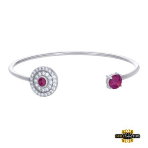 Sterling Silver Womens Red And White Cz Cuff Bangle