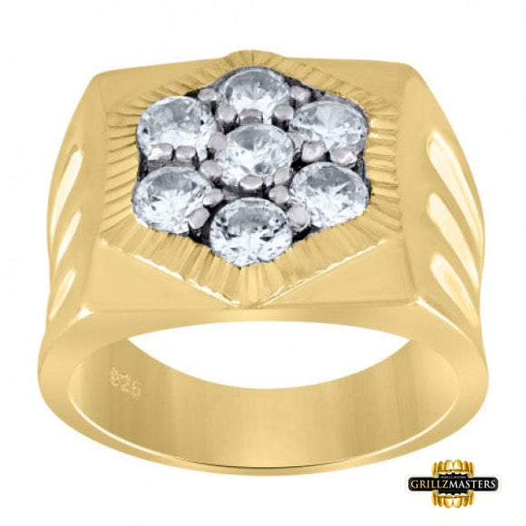 Sterling Silver Yellow-Tone Mens Cz Square Head Ring