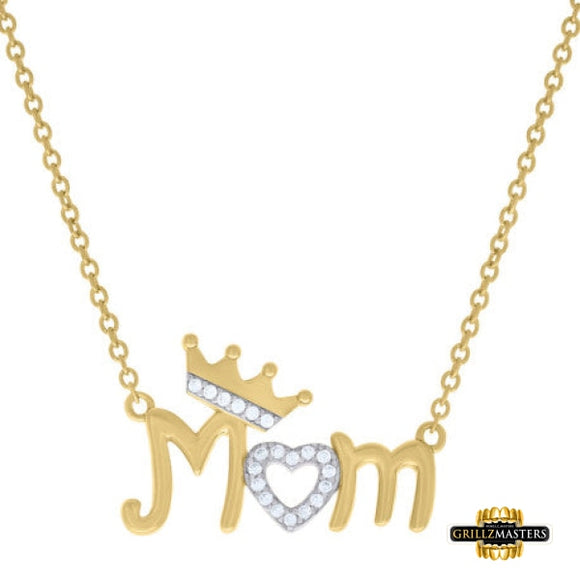 Sterling Silver Yellow-Tone Mom Crown Necklace