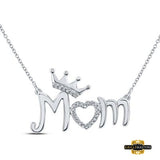 Sterling Silver Yellow-Tone Mom Crown Necklace - 16 1/20 Cttw White