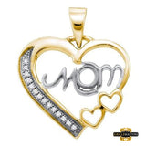 Yellow-Tone Sterling Silver Diamond Mom Heart Pendant 1/20 Cttw